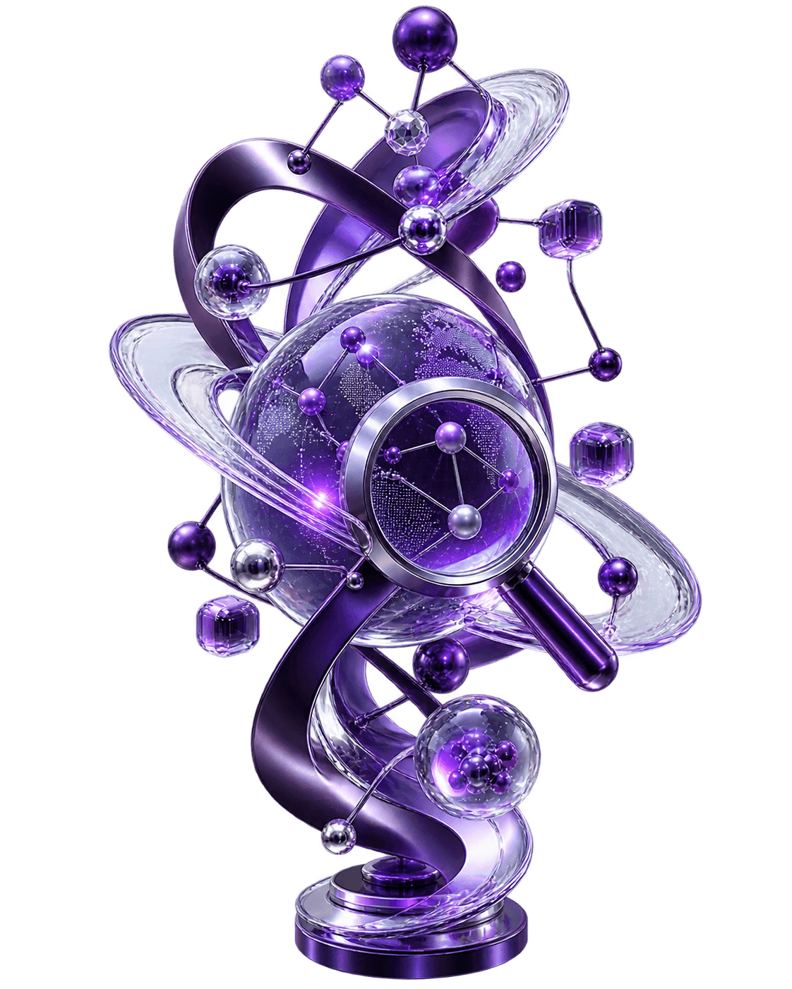 Sculpture 3D violette représentant un réseau d’entreprises